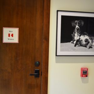 A lever door handle at Keenan Winery, operable without gripping or twisting