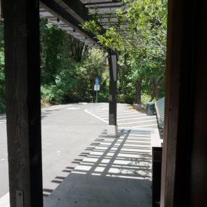 The marked accessible parking bay at Keenan Winery, beside the ramped entrance