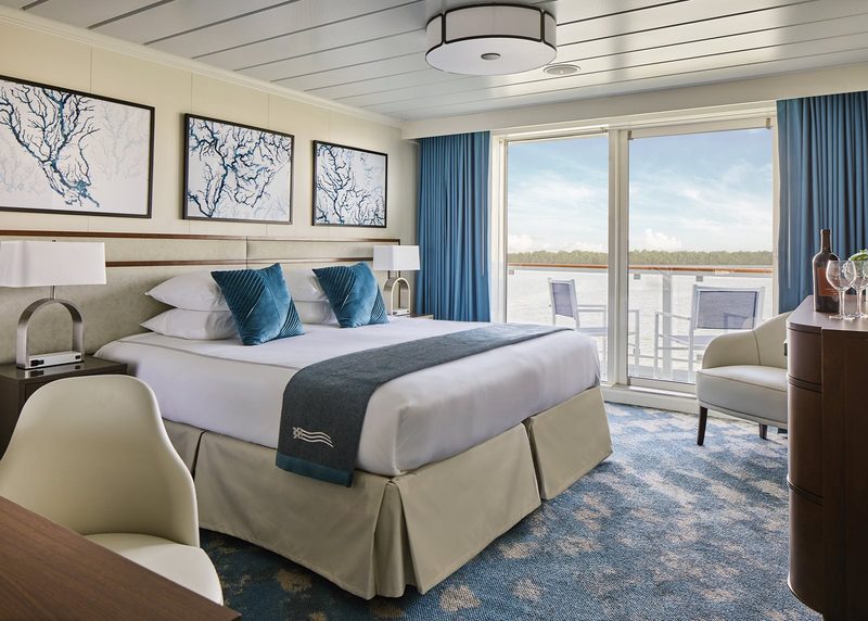 A balcony stateroom aboard the American Symphony