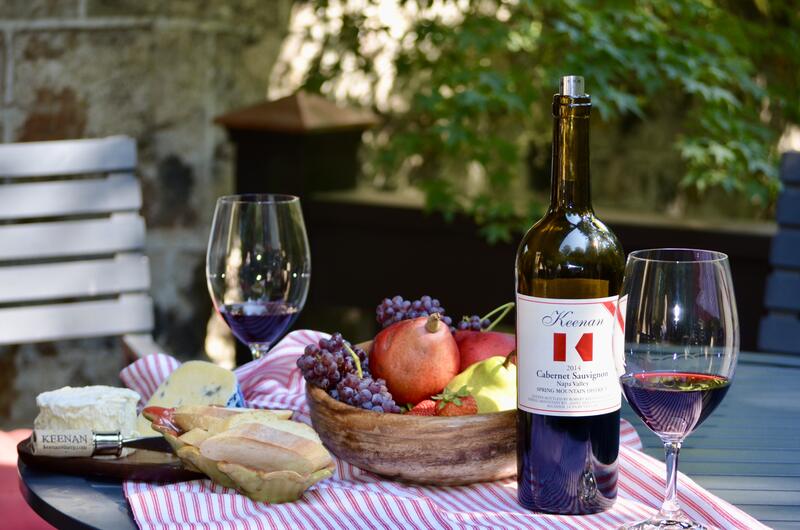 Keenan Cabernet Sauvignon with a fruit and cheese picnic in the estate garden