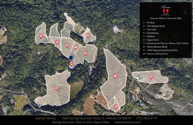 Map of the Keenan estate vineyards on Spring Mountain