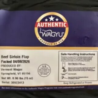 A vacuum-packed Vermont Wagyu sirloin flap from Spring-Rock Farm