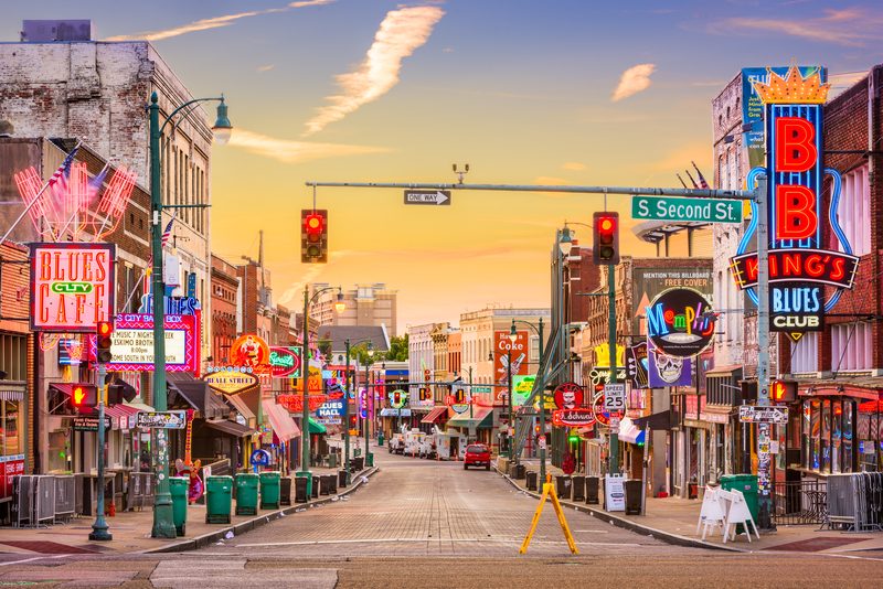 Neon signs along Beale Street in Memphis, Tennessee