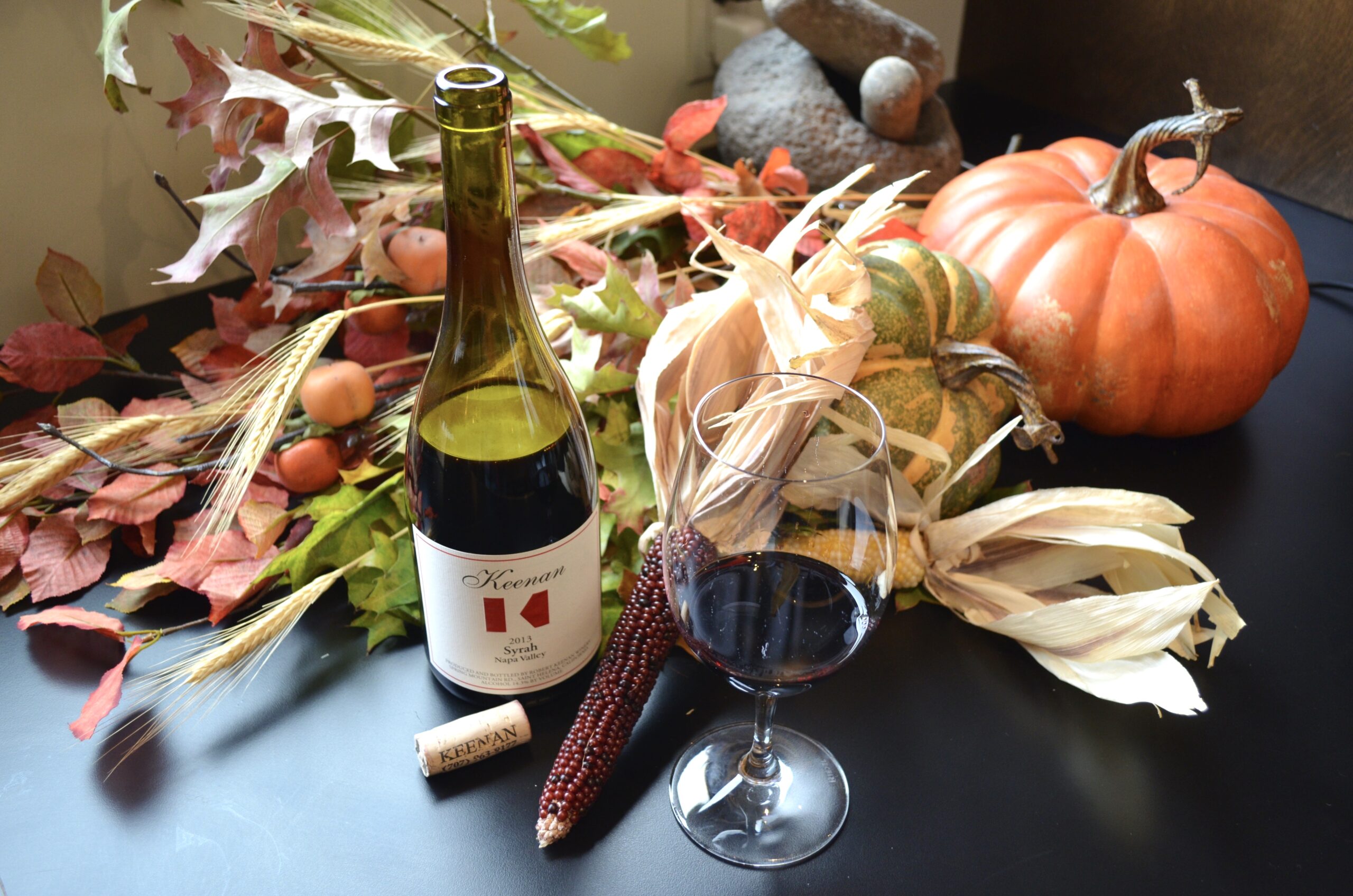 Syrah with pumpkins and corn
